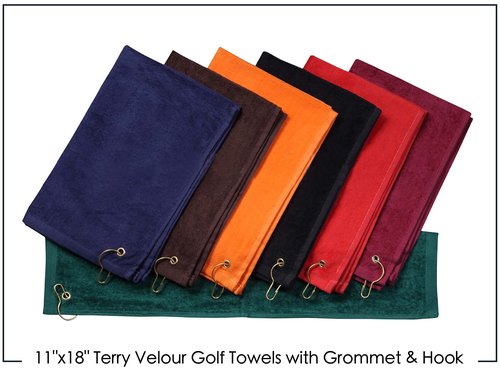 Georgiabags 3 Pack Terry Velour Golf Towels, 11x18 Fingertip Towels, Sport Towels, Corner Grommet & Hook (White)