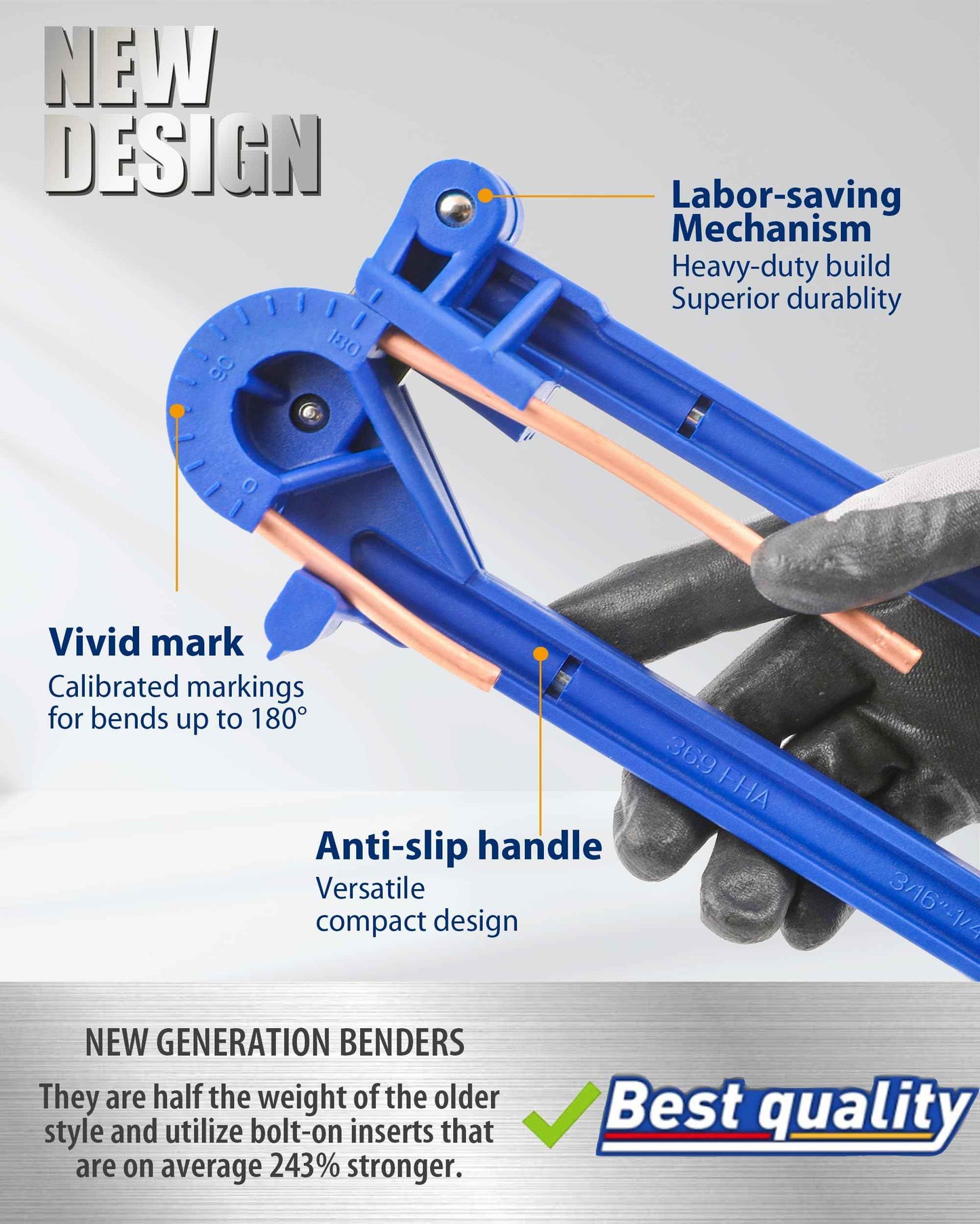 Wisscool 4-in-1 Tube Bender Tubing Brake line Bender for Soft Copper, Aluminum, Metal, Pipe Bender 180° (3/16" 1/4" 5/16" 3/8")