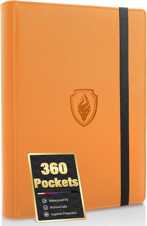 Fabmaker Premium 9 Pocket Card Binder - Sturdy PU Cover for 360 Game & Sports Cards | Sleek Orange Collection Album
