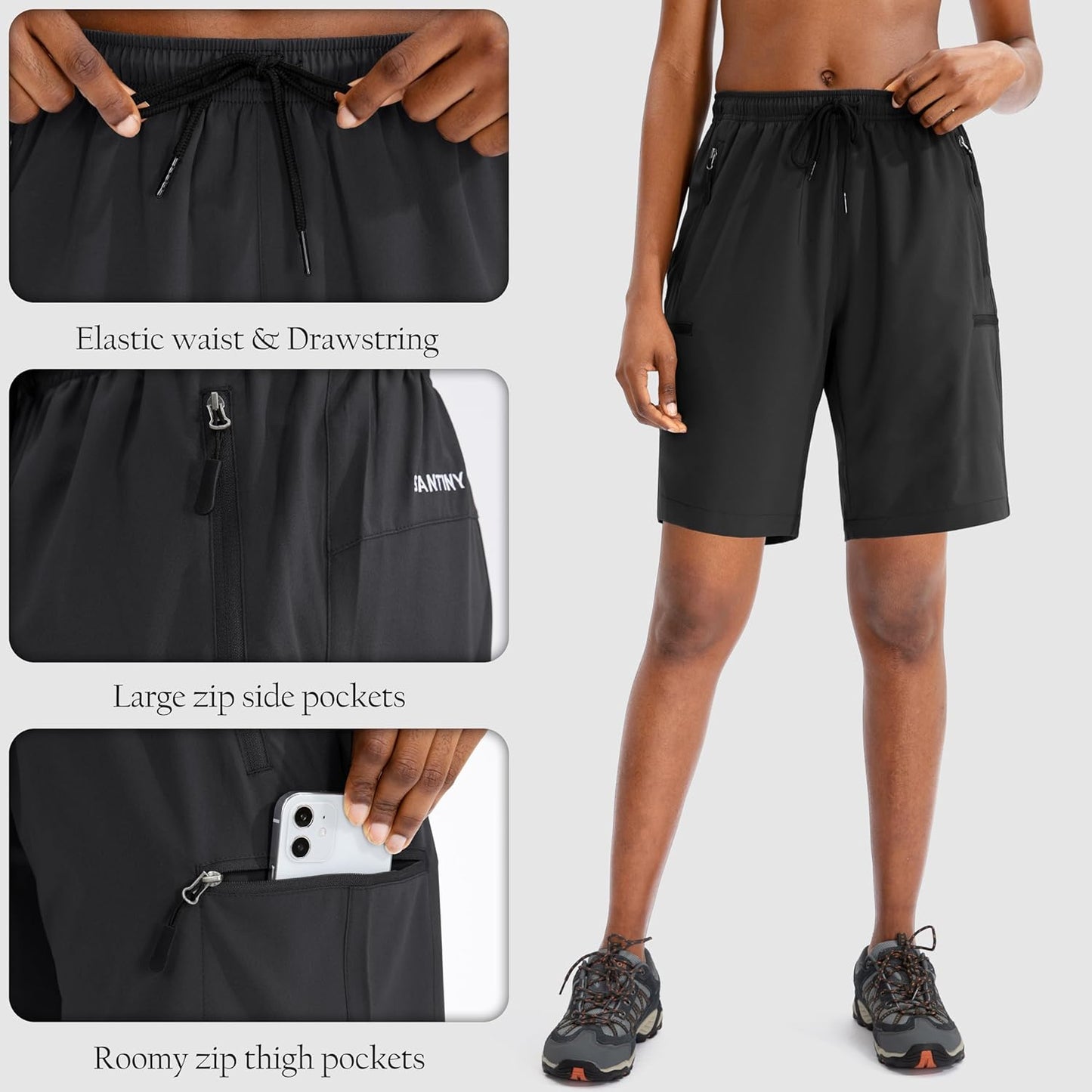 SANTINY Women's Hiking Cargo Shorts - Quick Dry & Lightweight | 5''/7''/9'' Sizes with Zipper Pockets