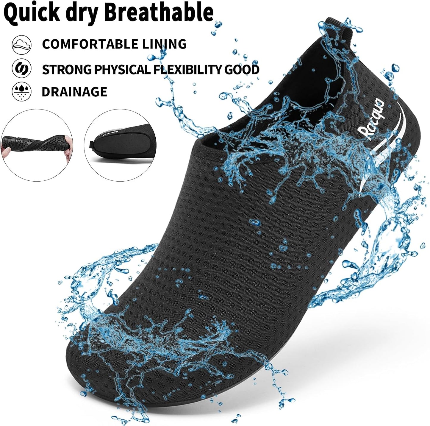Racqua Water Shoes - Lightweight Swim Aqua Socks for Men and Women | Quick-Dry Comfort