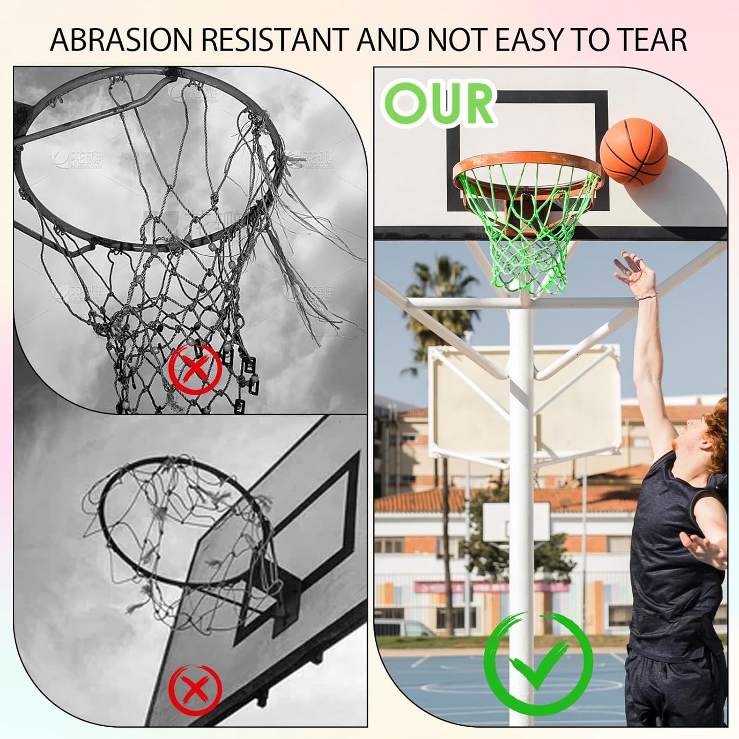 Skiennix Nightlight Basketball Net - Portable Luminous Nylon Net for All Weather | 12 Loops