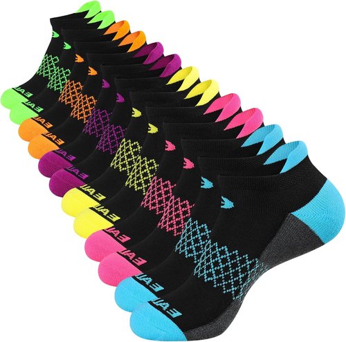 Eallco Women's Ankle Socks - 6 Pairs of Cushioned Running Socks with Tab for Comfort