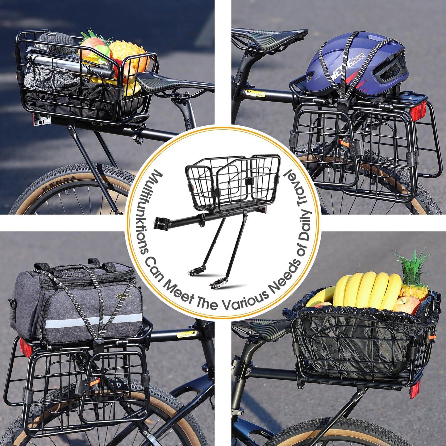 ANGGOER Rear Bike Rack with Basket, 165 LB Load Bike Cargo Rack - Aluminum Alloy Bike Rack for Back of Bike with Free Bungee Cord & Waterproof Cover & Installation Tool