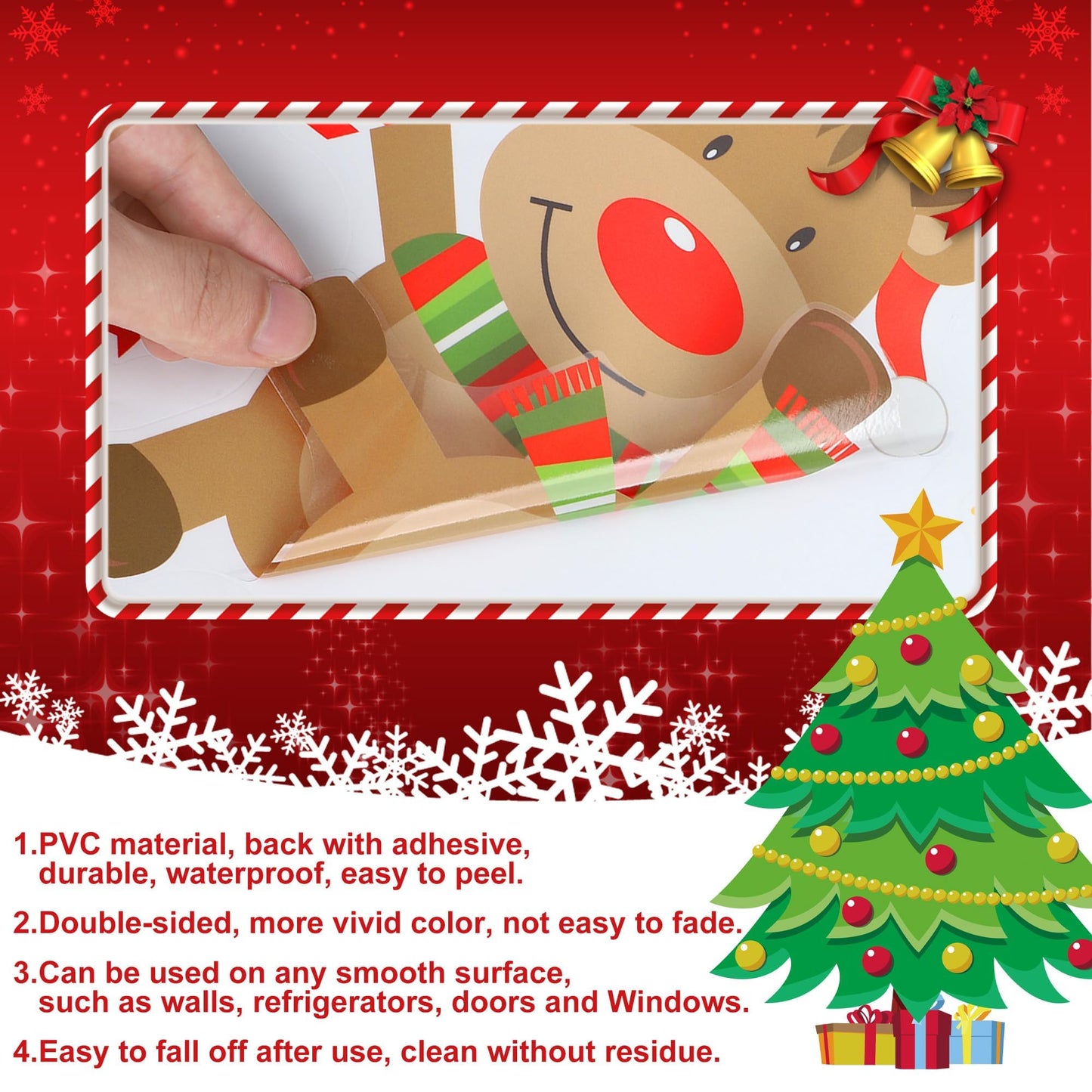 94 Pcs Christmas Wall Stickers Decals Removable Merry Christmas Wall Decorations Xmas Ball Tree Snowman Santa Reindeer Walls Decals for Xmas Party Home Office Walls Decorations