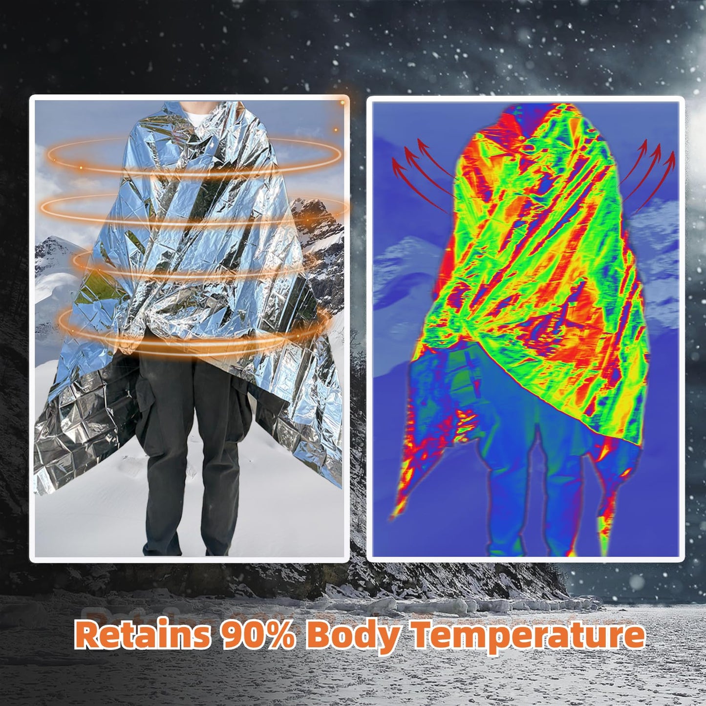 Phafaloop 50 Pack Emergency Thermal Blanket Survival, Mylar Blankets for Outdoor, Space Blanket, Silver Foil for Survival, Survival Kit Camping Blankets, Body Warmer, First Aid, Hiking 84” x 52”