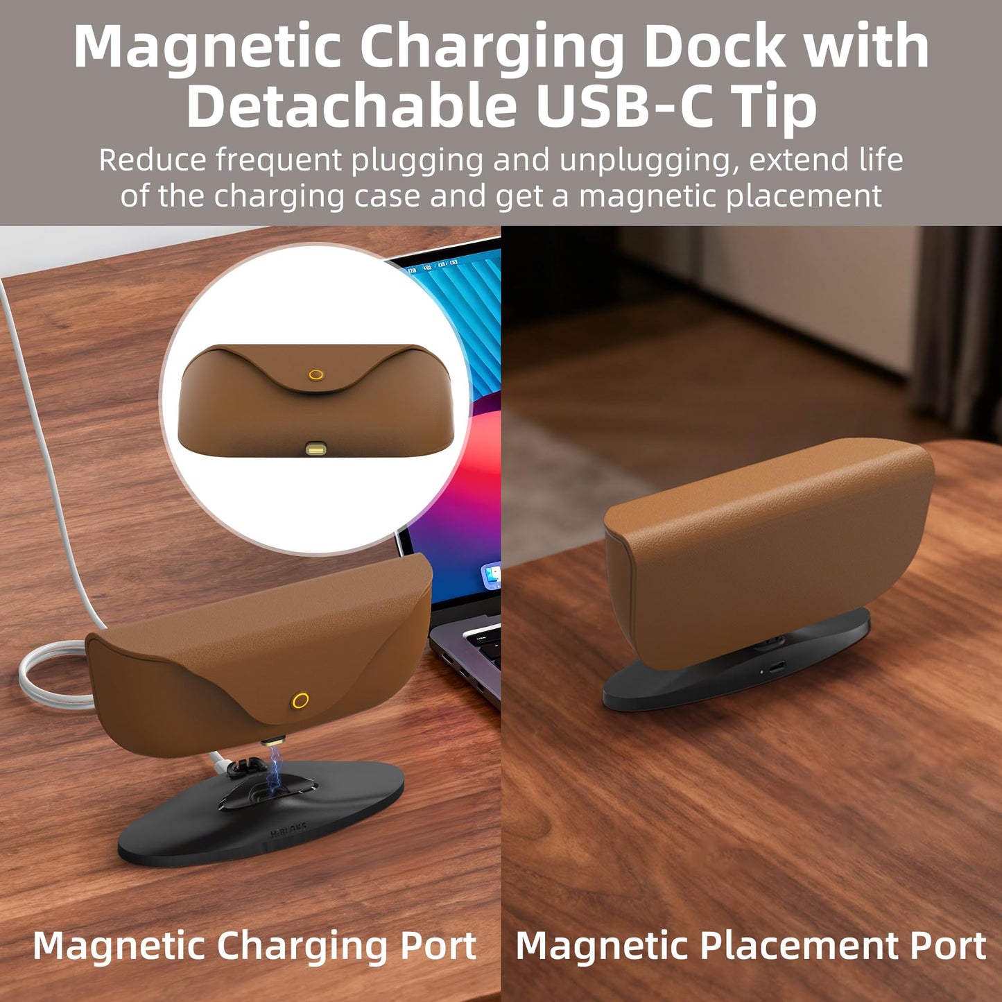 HiBloks Magnetic Charging Stand for Ray-Ban Meta Charging Case (Gen 1 & 2), USB-C Detachable Charger Dock Smart Glasses Accessories Charger Case Holder with 3.9FT USB C Cable