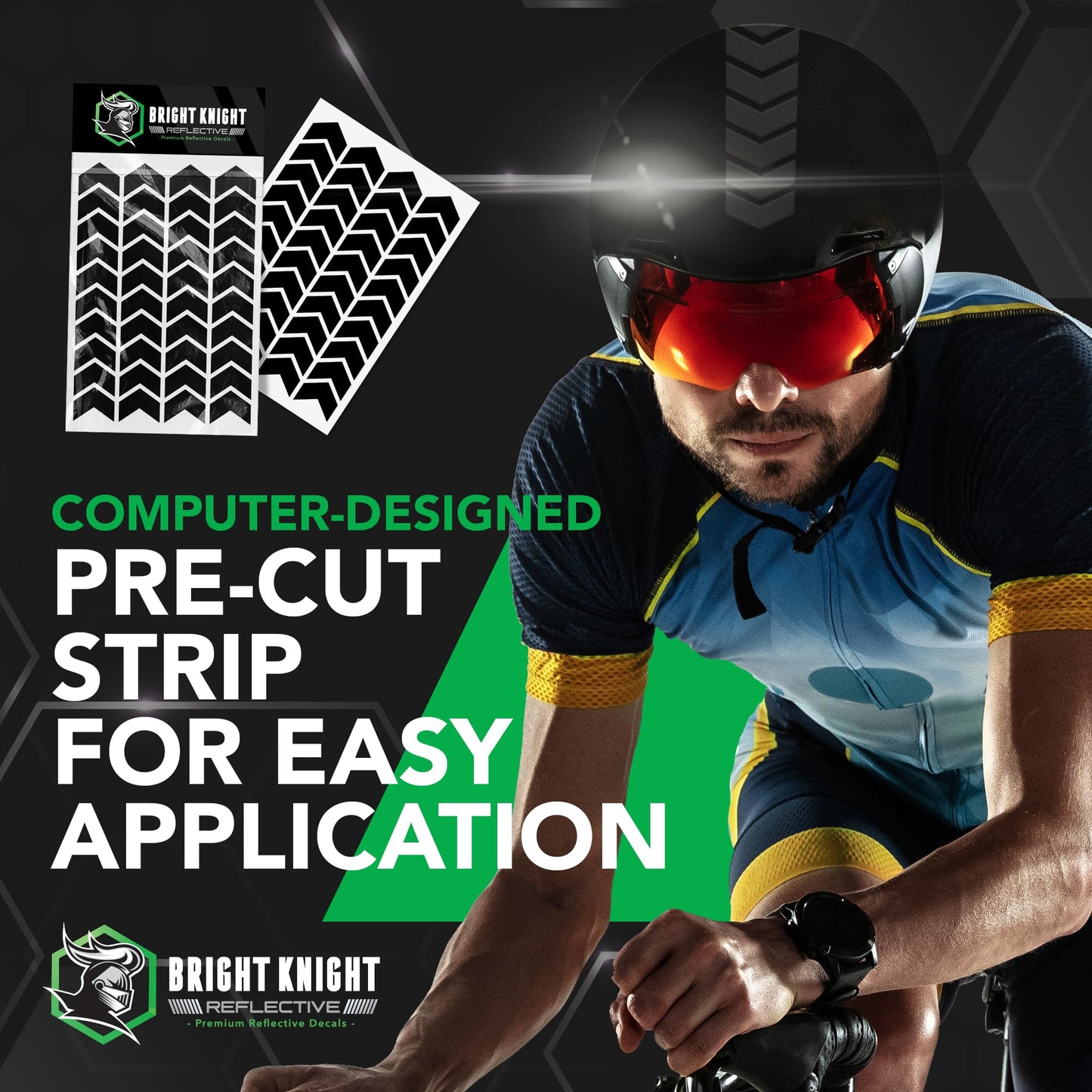 Bright Knight Decals Chevron Hard Hat Reflective Stickers, 1" Black Acyclic Adhesive Vinyl Tape Made with 3M Reflector Tape, Bicycle Helmet Reflective Tape Outdoor Waterproof for High-Visibility