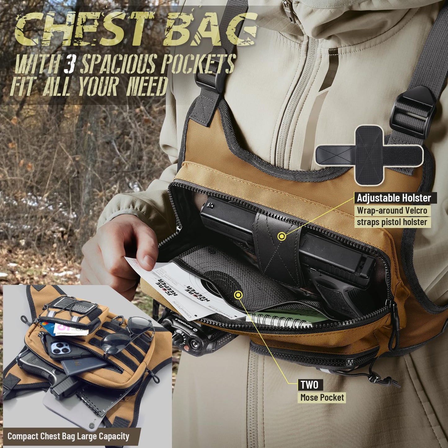 RXW Chest Bag for Men Women, Tactical Chest Rig Holster, EDC Chest Pack