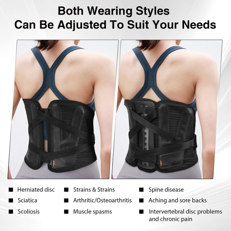TIMTAKBO 11inch Height Back Brace for Lower Back Pain Relief,9X Power Back Support Brace for Men, Women with Removable Ergonomic Bionic Vertebra Plate, for Herniated Disc, Sciatica, Scoliosis（Large）