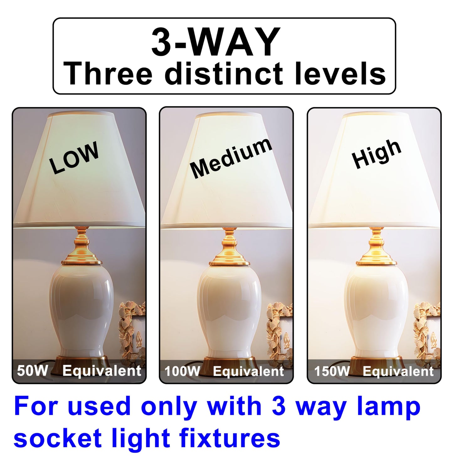 SAGFU 2-Pack 3 Way Light Bulbs 50 100 150 W Equivalent Soft White 3000K,5W 10W 15W,A19, Three Way Light Bulbs 700 1400 2100Lm, E26 Medium Base for Reading Bedroom Living Room Study 3