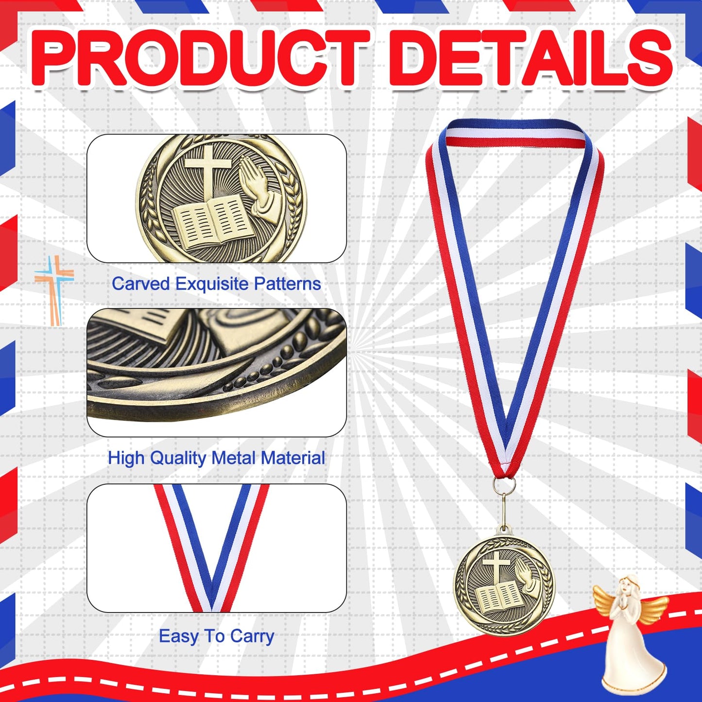 Quelay 30 Pcs 2'' Medals for Awards Winner Bulk with Neck Ribbons Metal Trophy Award Prize Gift for Kids Students Adults School Graduation Participation Competitions (Religious)