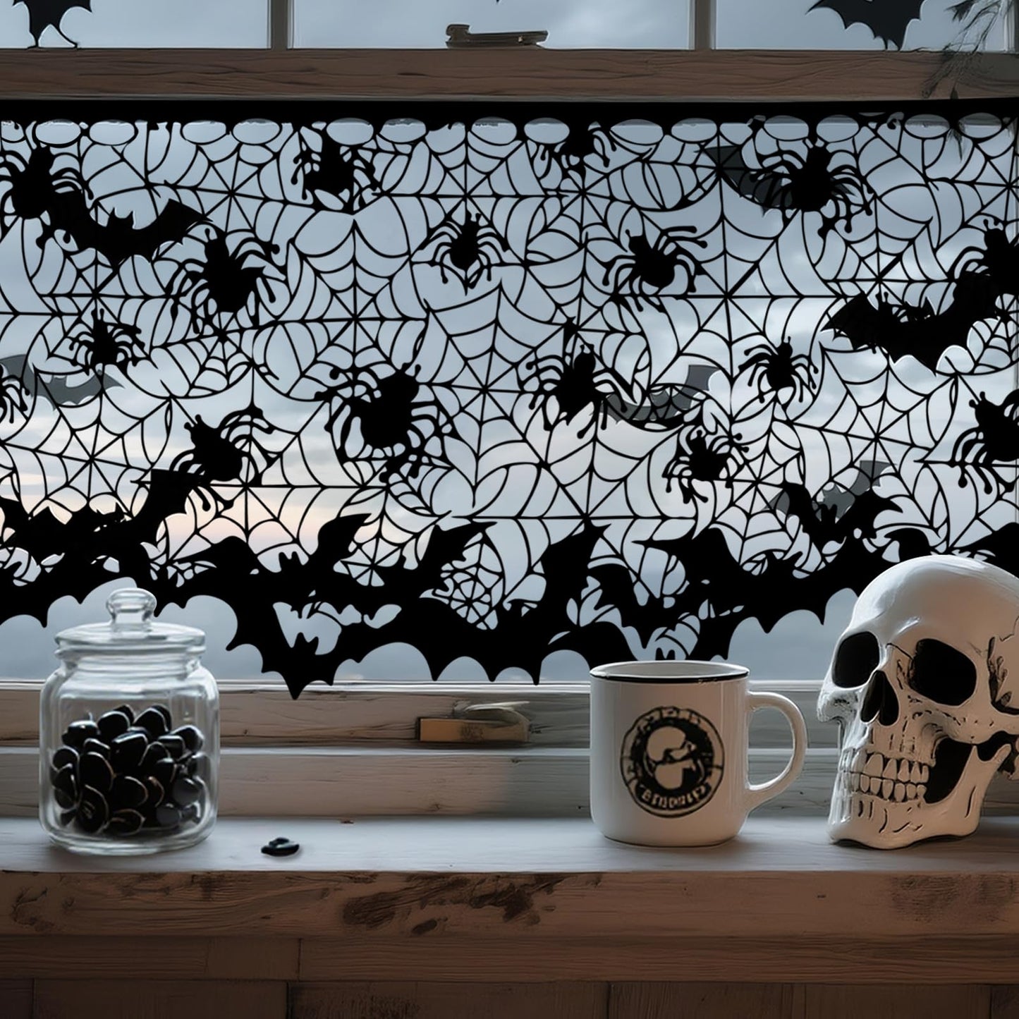 3-Pack Halloween Decorations Indoor, Black Lace Spider Web Lampshade Cover, 20" x 60" – Reusable Polyester Halloween Lamp Shade Topper & Party Decor
