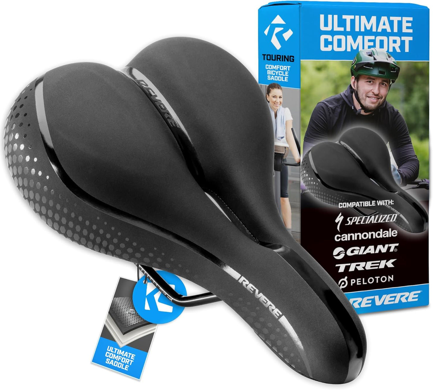 Revere Bike Seat - Performance Memory Foam Bicycle Saddle with Anti-Vibration Suspension | Waterproof for Men & Women