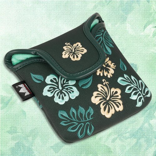 Craftsman Golf Azalea Embroidered Floral Green Mallet Putter Cover Headcover Magnetic Closure