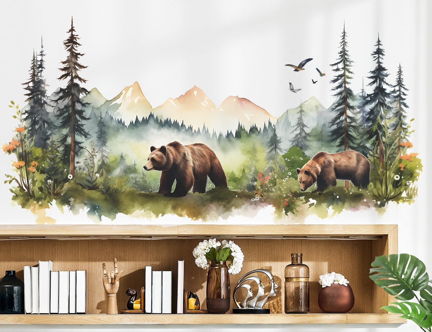 RAINBOW WSK Large Jungle Animals Wall Decals Forest Tree Wall Decal Peel and Stick Woodland Bear Fox Deer Wall Stickers Giant Mountain Art for Bedroom Nursery Room FX-C432