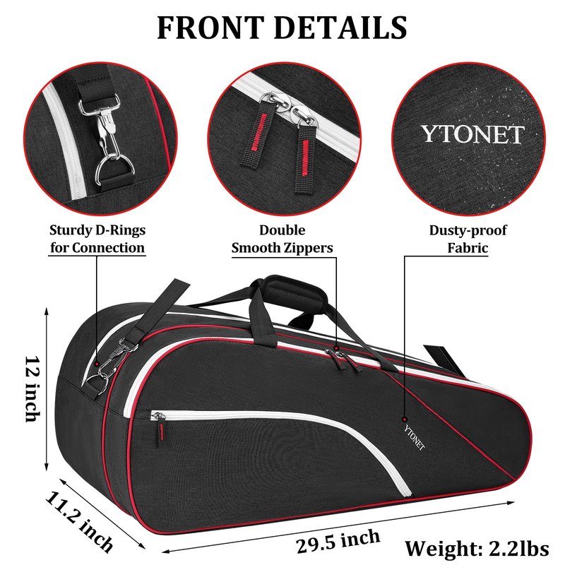 Ytonet Tennis Bag 6 Rackets, Large Tennis Racket Bag for Men Women with Insulated Pocket Shoe Compartment Water Resistant 3-Ways Carry Padded Badminton Cover for Pro/Team/Familiy Training, Black