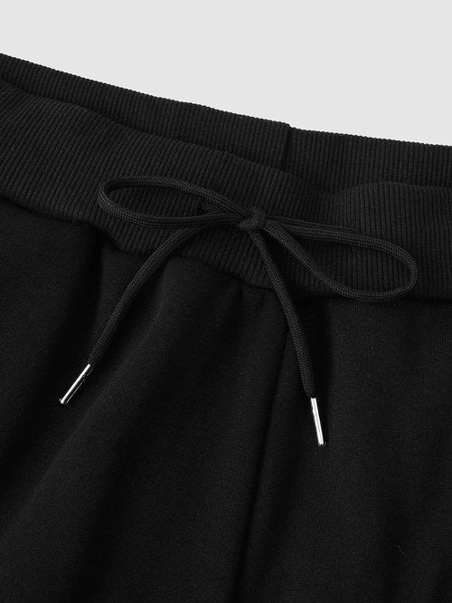 COZYEASE Men's Letter Graphic Print Drawstring Waist Sweatpants Pocket Long Length Casual Jogger Black Print L