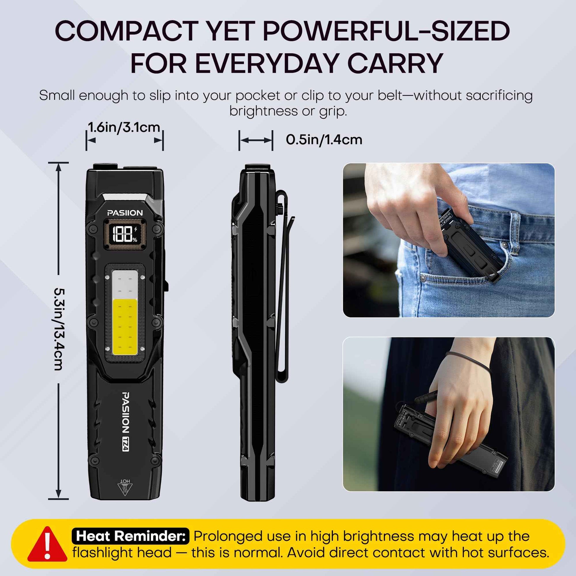 EDC Falt Flashlight Rechargeable 1000 lumens Tactical Flashlights High lumens,Dual-Switches LED Flash light with Digital Display,Stainless Steel 13 Modes Pocket Flash Light for Home,Outdoor,Emergency