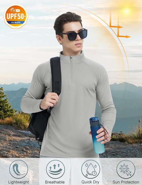 KEFITEVD Men's UPF 50+ Sun Protection Shirt - Quick Dry Long Sleeve 1/4 Zip UV Fishing T-Shirt
