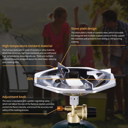 Sanauvulcan Propane Camping Stove With High Power Burner, Single Burner Bottle Top Propane Stove Adjustable Flame for Backpacking,Hiking,Camping,Tank Top Stove With USB Cable (Fuel not included)