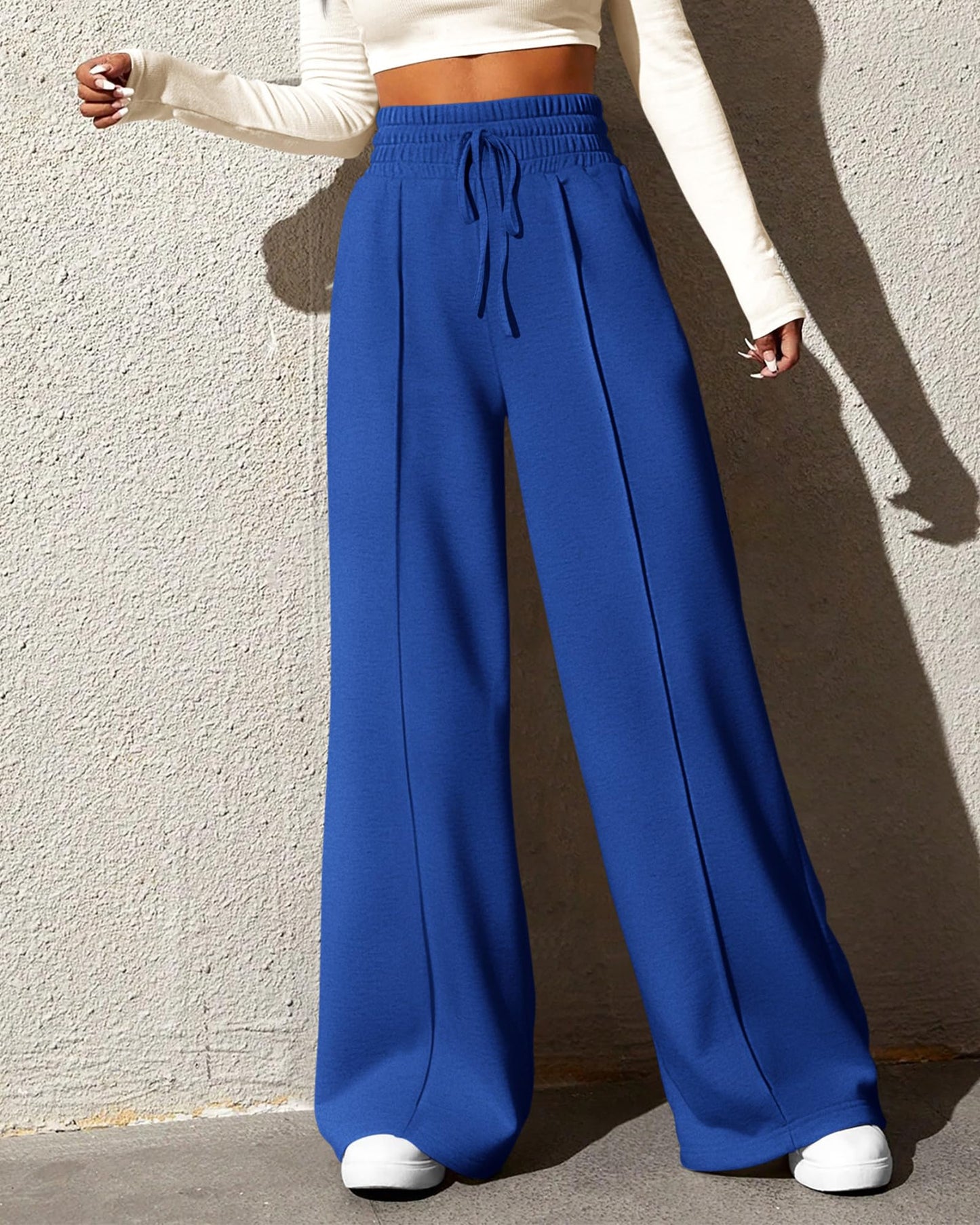 BTFBM Womens Wide Leg Sweatpants Casual Loose Solid Color Pants Comfy Lounge Joggers Baggy Sweatpants Pockets(Solid Royal Blue,X-Large)
