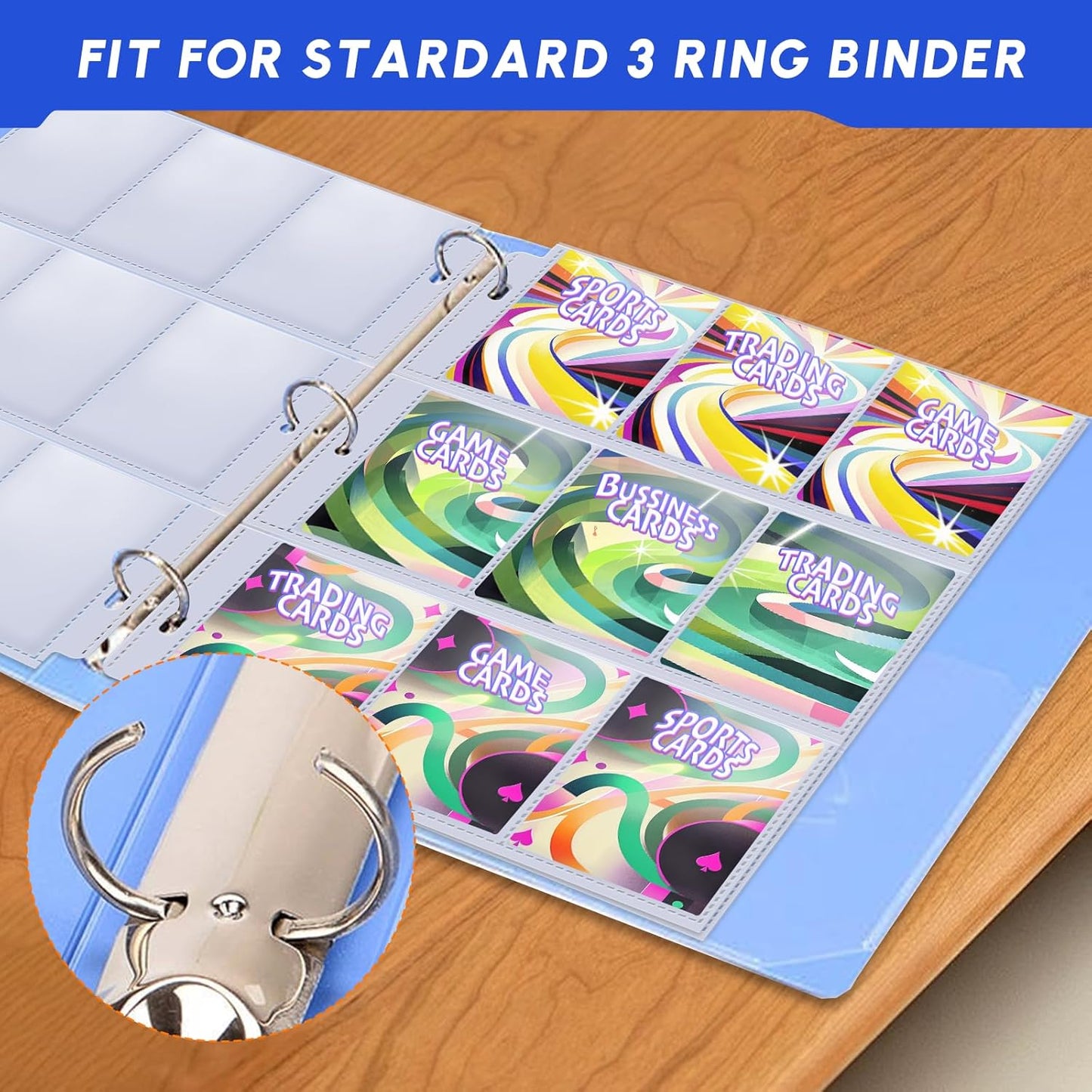 Skiennix 200-Pack Trading Card Sleeves - 9 Pocket Page Protectors for 3-Ring Binders | Ideal for Sports Cards