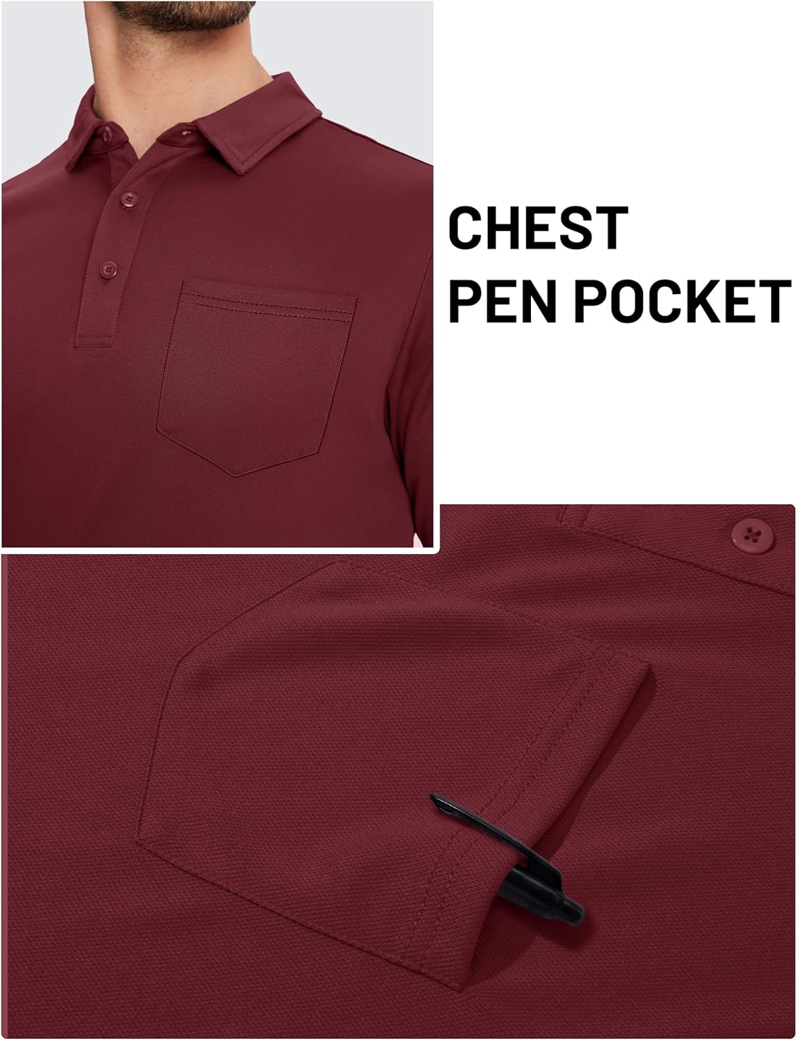 TACVASEN Men's Polo Shirt - Dry Fit Performance Golf Polo with Pocket | Casual Short Sleeve Design