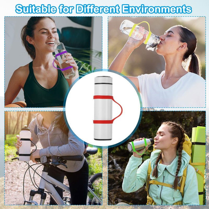 PATIKIL Water Bottle Carrier Grip, 4 Pcs Portable Soft Silicone Non-Slip Water Handle Grip Water Bottle Holder Strap for Outdoor Running Bike Gym Jogging Carrying, Red