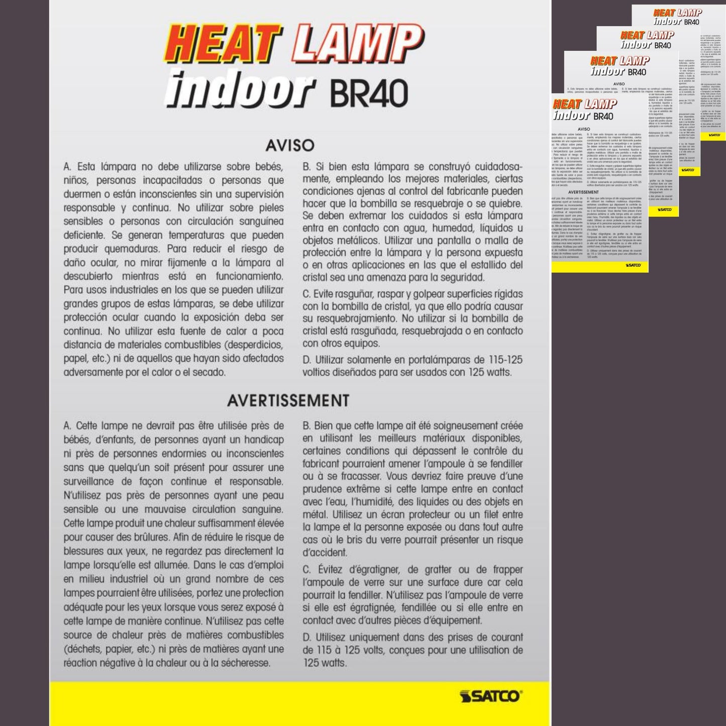 Satco S4999-250 Watt BR40 Heat Lamp Bulb – Clear Finish, Incandescent Reflector, Medium E26 Base, 2700K Warm White, 120V, Dimmable, 6000 Hour Life – CSAus Listed (2 Pack)