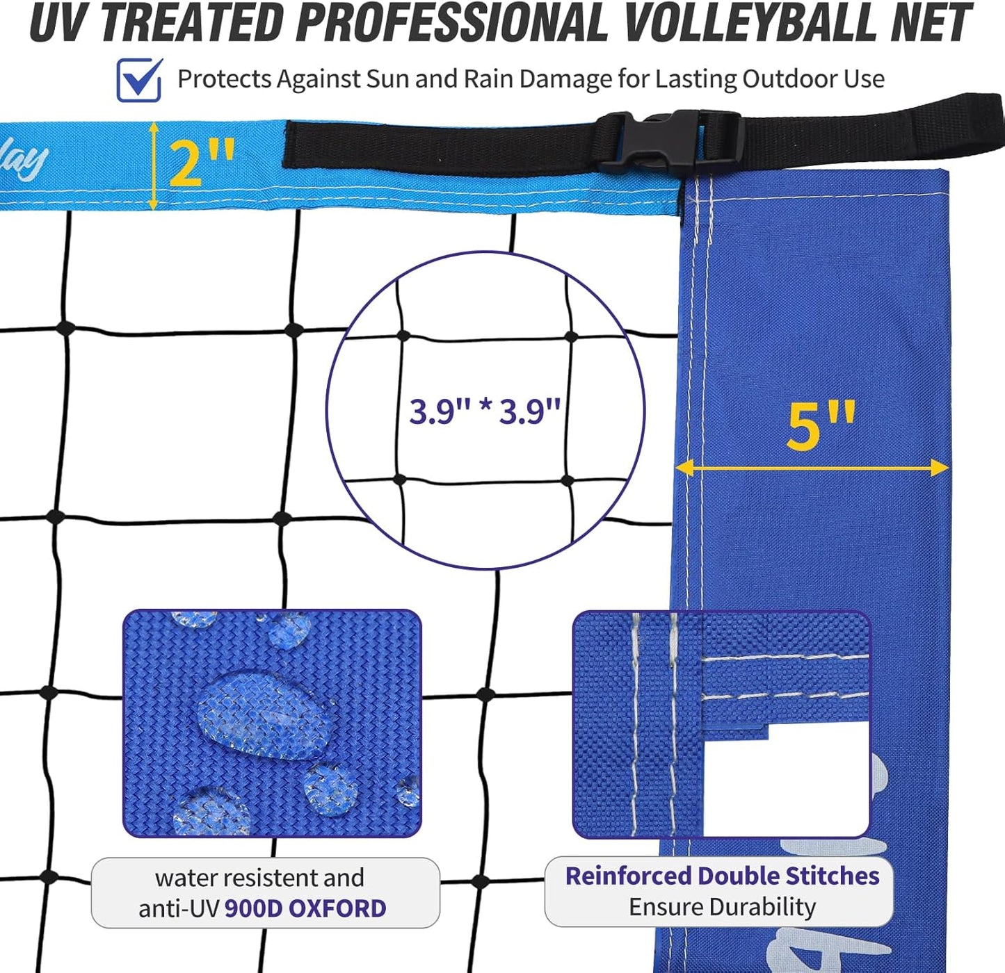 Skiennix Portable Outdoor Volleyball Net Set - Heavy Duty Poles, Durable Net & PU Volleyball | 32ft Blue