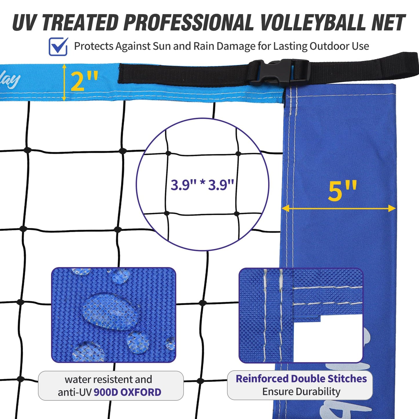 Outdoor Portable Volleyball Net Set for Backyard Beach with Adjustable Heavy Duty Poles, Durable Net, PU Volleyball & Pump, Carry Bag (Dark Blue and Light Blue, 32ft)