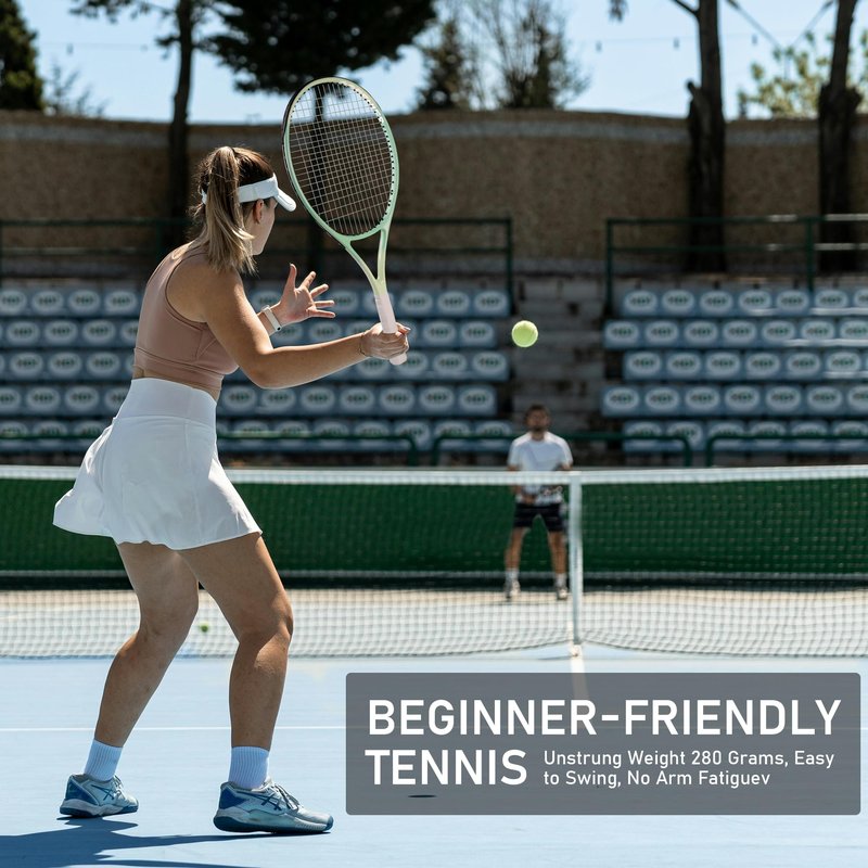 OGEENIER 27" Tennis Racket Set for Adults, Pre-Strung Tennis Racquets for Beginners, 2-Player Recreational Tennis Set with 3 Balls, 2 Vibration Dampers, 2 Grips, 1 Carrying Bag