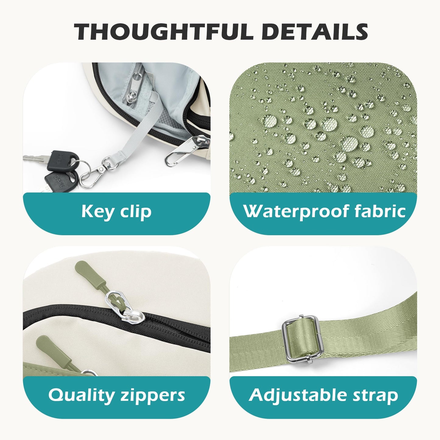 TOPEAST Anti-Theft Crossbody Bag for Women Men, Small Cross Body Bags Shoulder Bag for Travel Work, Slim Sling Bag with RFID Blocking for Gift, Beige Green