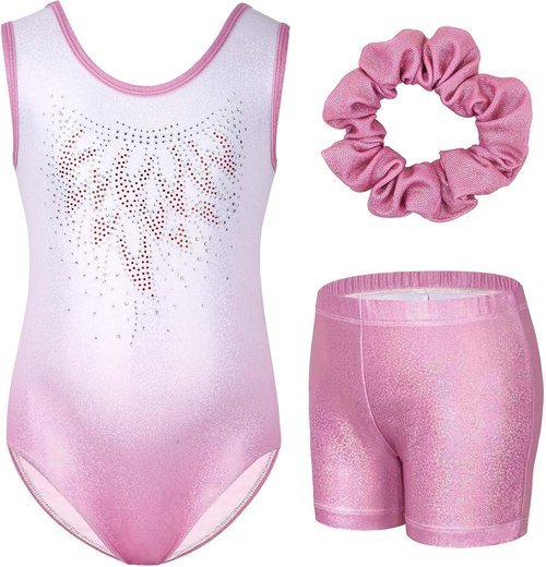 Gogokids Gymnastics Leotards - Sparkly Rhinestone Dance Unitards with Shorts for Girls