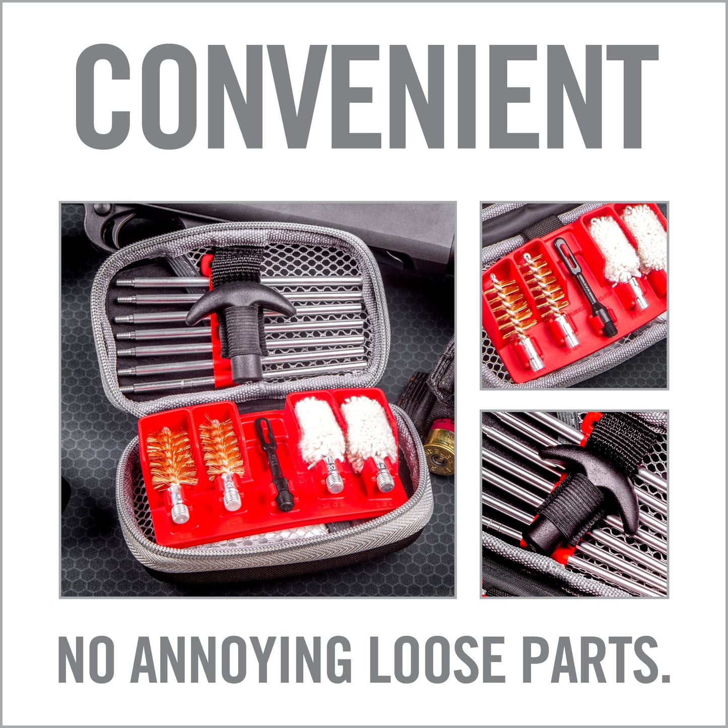 Real Avid Shotgun Cleaning Kit – Compact Cleaning Case for 12 and 20 Gauge with 7 Section Rod, Bronze Brushes, Mops, Bore Patch Tip, Thread Adaptor and 50 Patches - Trap & Hunting Maintenance Kit