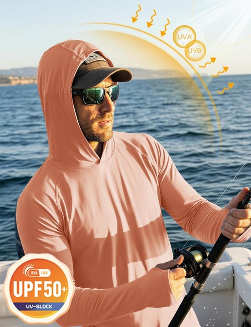 MAGCOMSEN Men's Long Sleeve Hooded Fishing Shirts - UPF 50+ Sun Protection Rash Guards