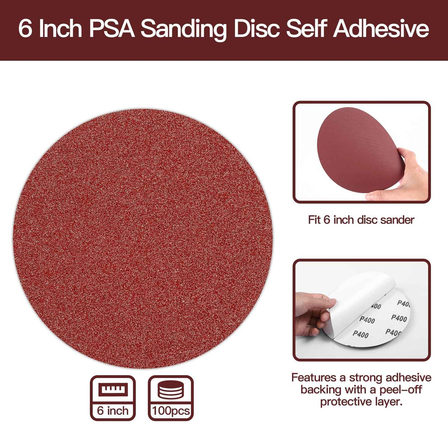 Tongbay 100 PCS 6-Inch PSA Sanding Discs, Self-Adhesive Sandpaper, 10 Grits (60-2000), Premium Aluminum Oxide, Sticky Back Sanding Discs for DA and Random Orbital Sanders, Woodworking, Metal