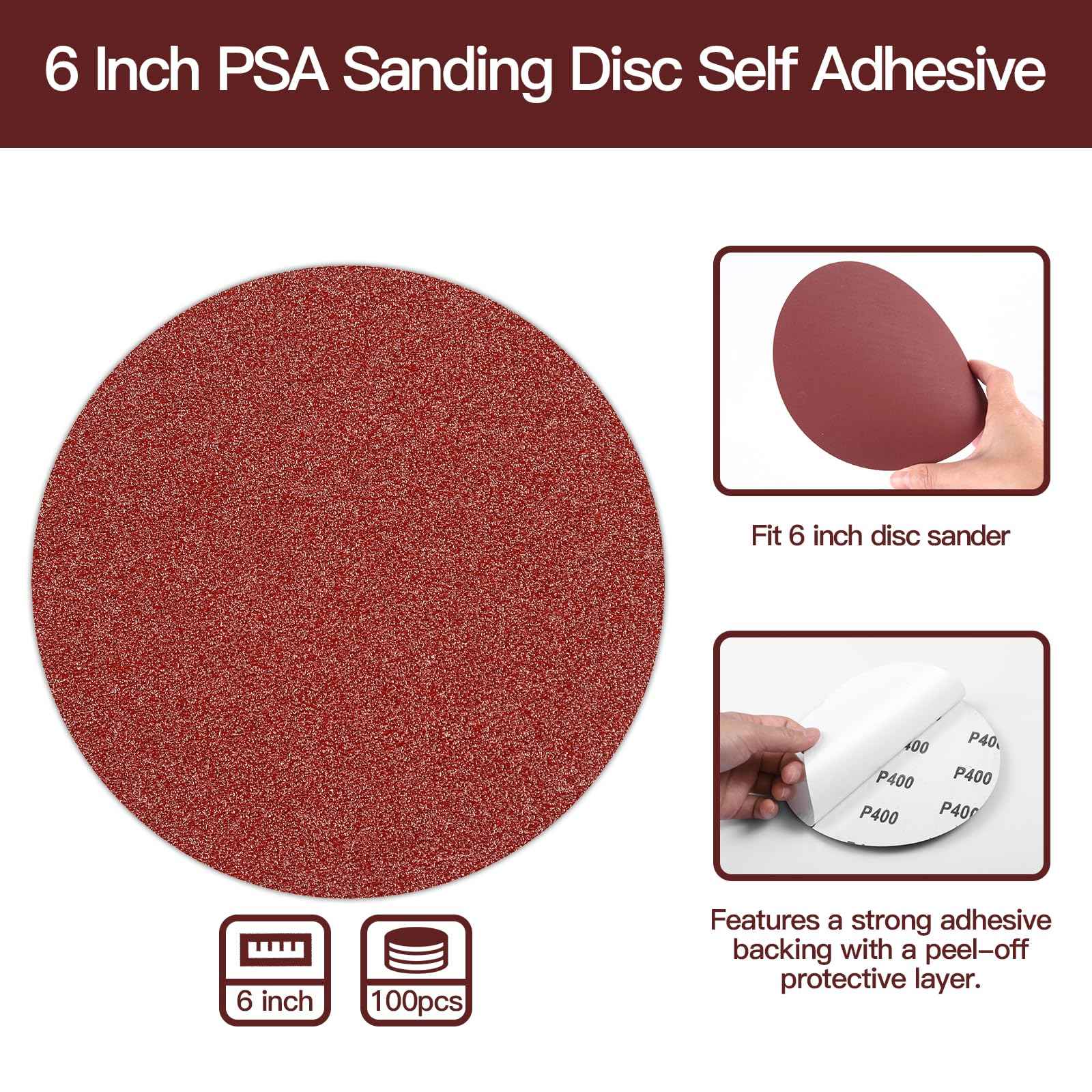 Tongbay 100 PCS 6-Inch PSA Sanding Discs, Self-Adhesive Sandpaper, 10 Grits (60-2000), Premium Aluminum Oxide, Sticky Back Sanding Discs for DA and Random Orbital Sanders, Woodworking, Metal