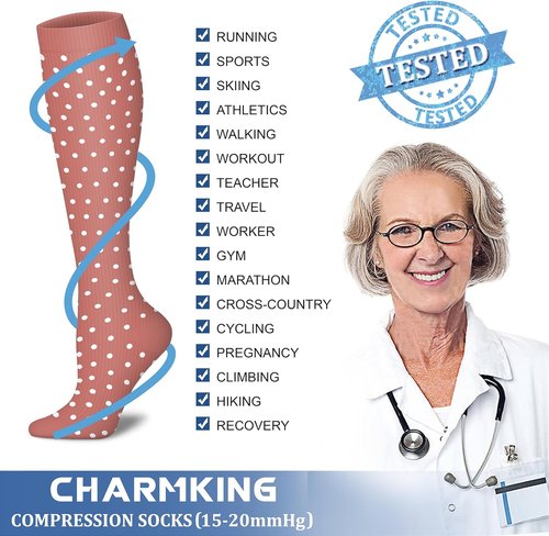 CHARMKING Compression Socks - 15-20 mmHg Circulation Support for Men & Women | 8 Pairs for Running & Cycling