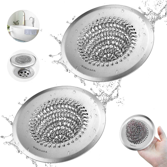 2 Pack Wokdada Bathtub Drain Hair Catcher, Wokdada Fast Drainage Shower Drain Hair Catcher, Reversible 304 Stainless Steel Drain Protector for Pop-Up and Regular Drains of Bathroom(Patented Product)