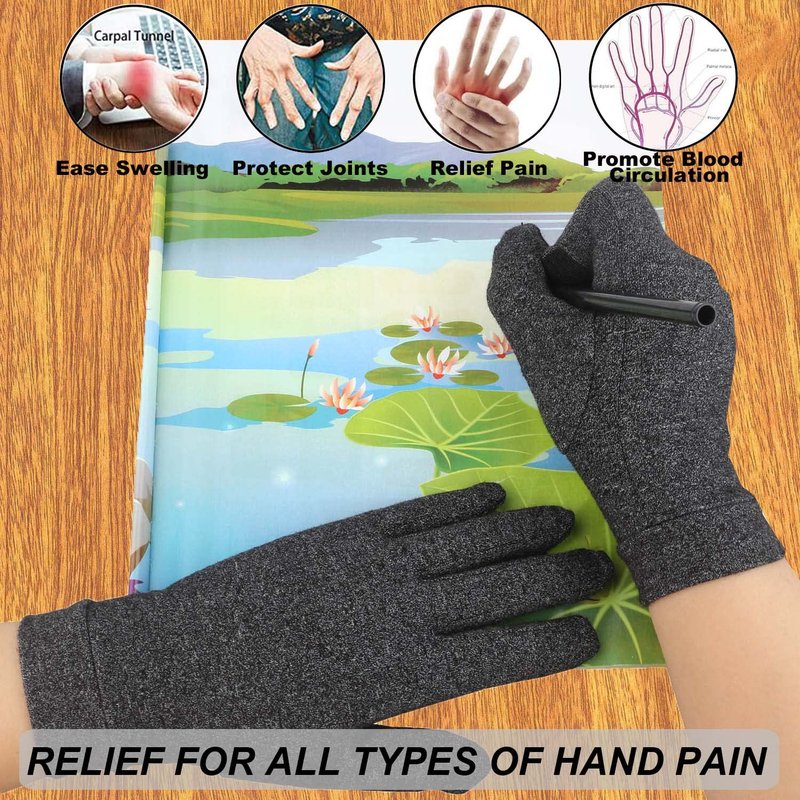 2 Pairs Arthritis Gloves for Pain, Hand Compression Gloves for Women Men, Carpal Tunnel, Joint Pain, Rheumatoid Arthritis Hand Support - Touchscreen Gloves for Typing, Work (Full Finger, Medium)