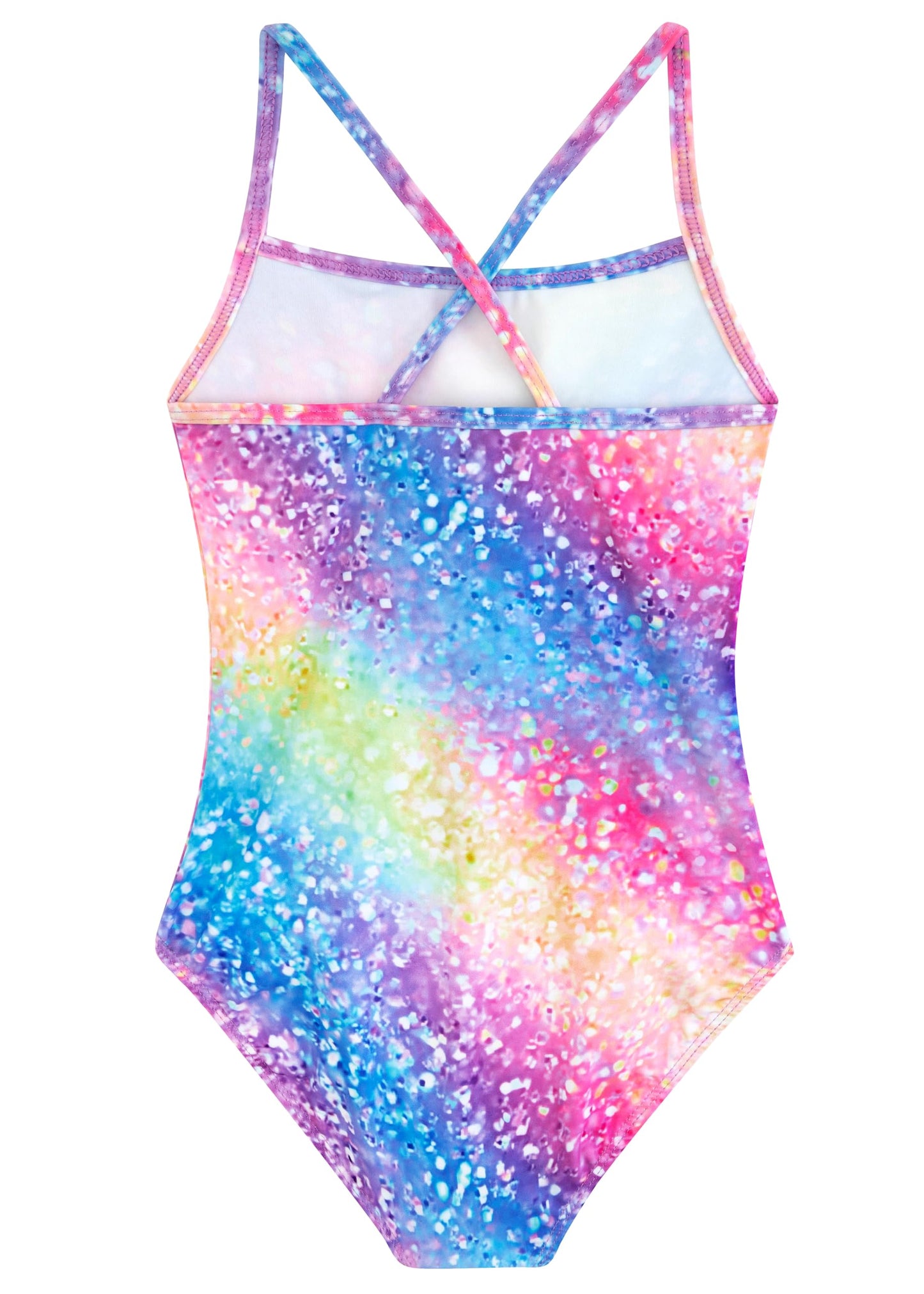 Belovance Girls Swimsuits One Piece Bathing Suit with Criss Corssback Straps 5t Size 6 Kids Children Swimming Suit Rainbow Glitter Swimwear Quick Dry (Rainbow Glitter, 6-7 Years)