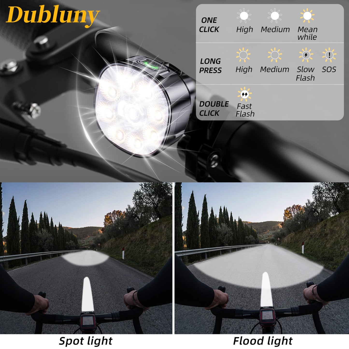 Dubluny Bike Lights Front and Back for Night Riding Safety,Super Bright Headlight and Red Rear Tail,IP65 Waterproof USB Charging,with 8 Ultra-Bright LED Beads 8+7 Lighting Modes for All Road Bicycle