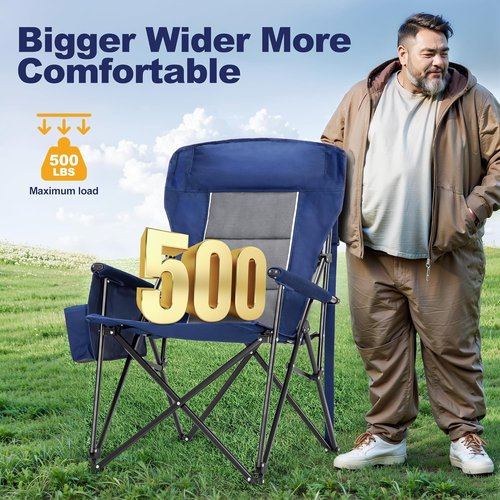 LET'S CAMP Oversized Camping Chairs - Heavy Duty 500LBS Support | Portable Collapsible Design, 2 Pack (Blue)