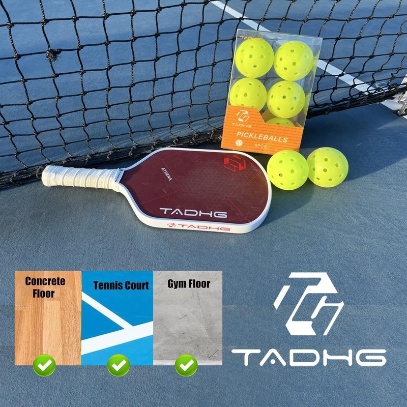 TADHG Pickleball 6-Pack Seamless PE Balls with Textured Surface Durable Game Balls for Consistent Bounce and Control for Indoor, Outdoor Use (Yellow, 6 Count)