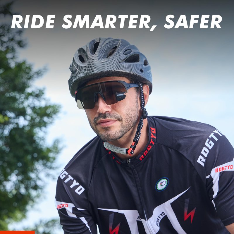 TriEye Cycling Glasses with Rear-view Mirror for Men & Women - UV-400 Sports Sunglasses Cycling Goggles - Durable and Lightweight (High Definition Smoke)