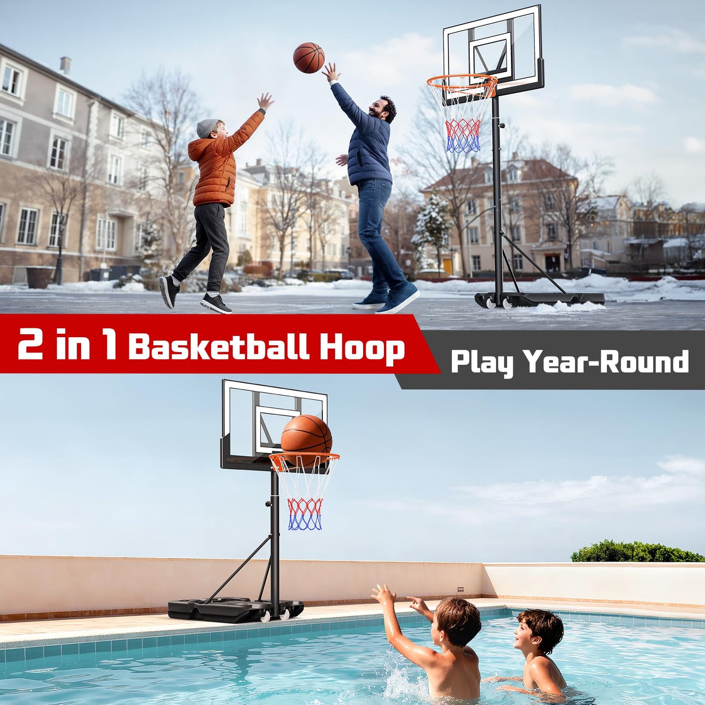 Yohood Basketball Hoop Outdoor 10FT with Shatterproof 40 Inch Backboard, Portable Basketball Hoop Goal System for Kids/Youth/Adults in Backyard/Driveway/Indoor