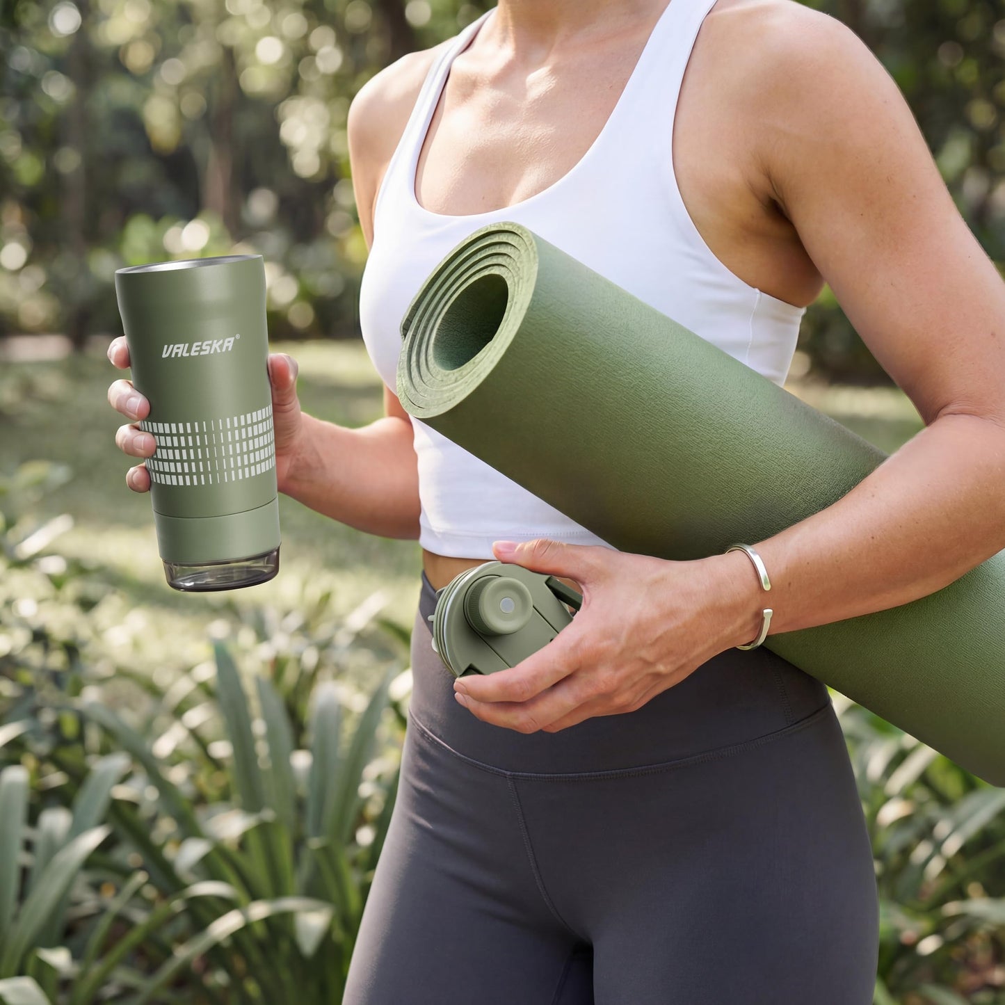 VALESKA Shaker Bottle for Protein Mixes with Storage | 24oz Insulated Stainless Steel Protein Shaker, BPA Free, Leak Proof, Dishwasher Safe, Perfect for Protein Shakes and Pre Workout | Green