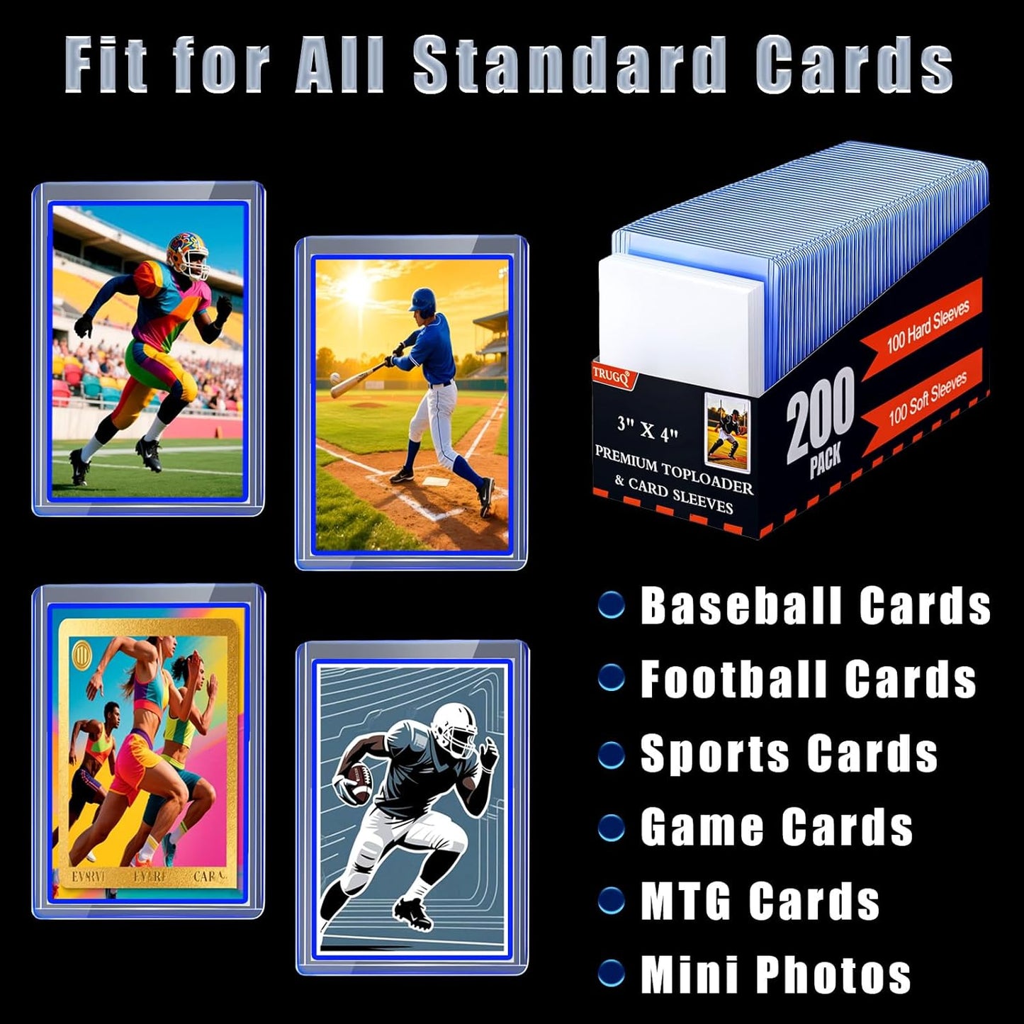 Skiennix 2000 Card Sleeves - Premium Hard Plastic Protectors for Baseball & Football Cards | 3" x 4" Size